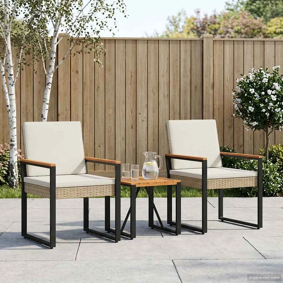 Ensemble de meubles d'extérieur 3 pcs Beige et blanc crème - 3