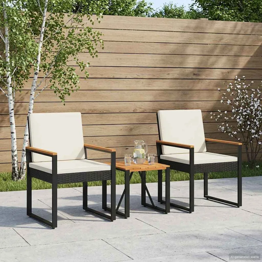 Ensemble de meubles d'extérieur 3 pcs Noir et blanc crème