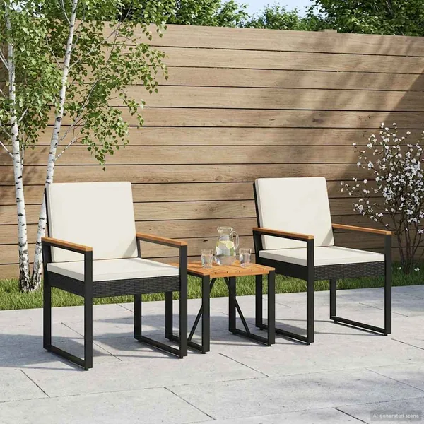 Ensemble de meubles d'extérieur 3 pcs Noir et blanc crème
