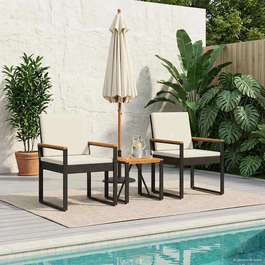 Ensemble de meubles d'extérieur 3 pcs Noir et blanc crème - 3