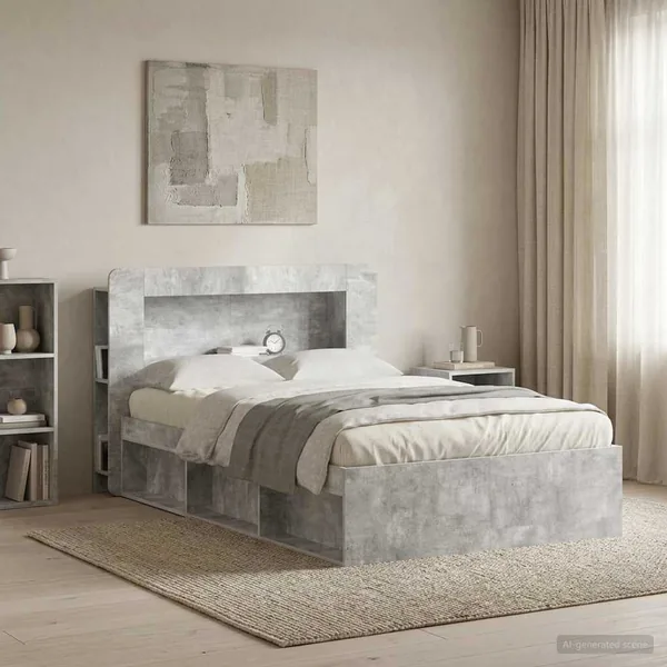 Cabinet de Tête de Lit Gris béton Bois d’ingénierie