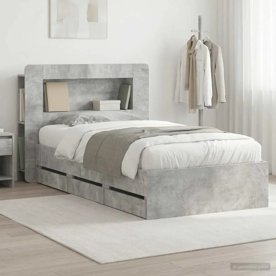 Cadre de lit avec rangement Gris béton 90 x 190 cm