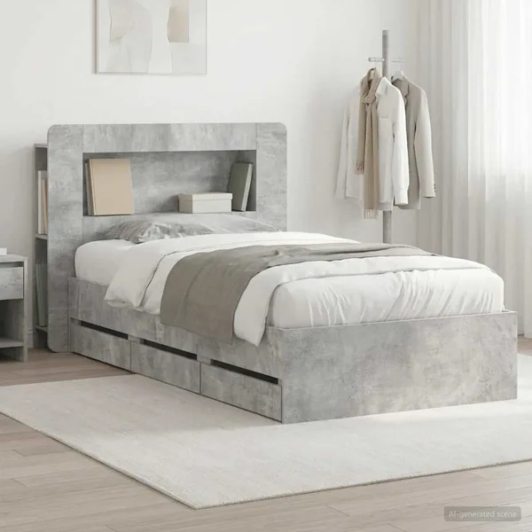 Cadre de lit avec rangement Gris béton 90 x 190 cm
