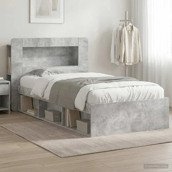 Cadre de lit avec rangement Gris béton 100 x 200 cm