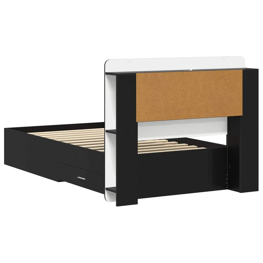 Cadre de lit avec rangement Noir 90 x 190 cm Bois d'ingénierie - 5