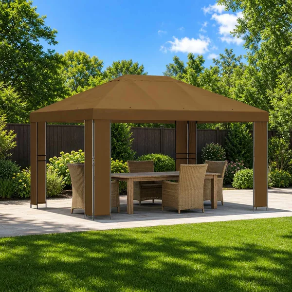 Pavillon 4 × 3 m Taupe Polyester et Acier 190 gsm