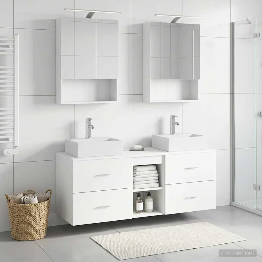 Ensemble de mobilier de salle de bain 5 pcs Blanc - 4