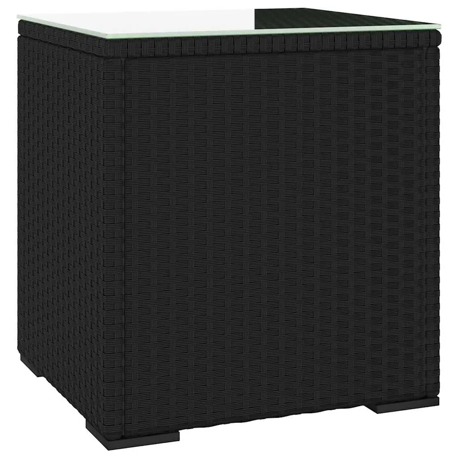 Table d'appoint noir 40x37x40,5 cm poly rotin et verre trempé - 2