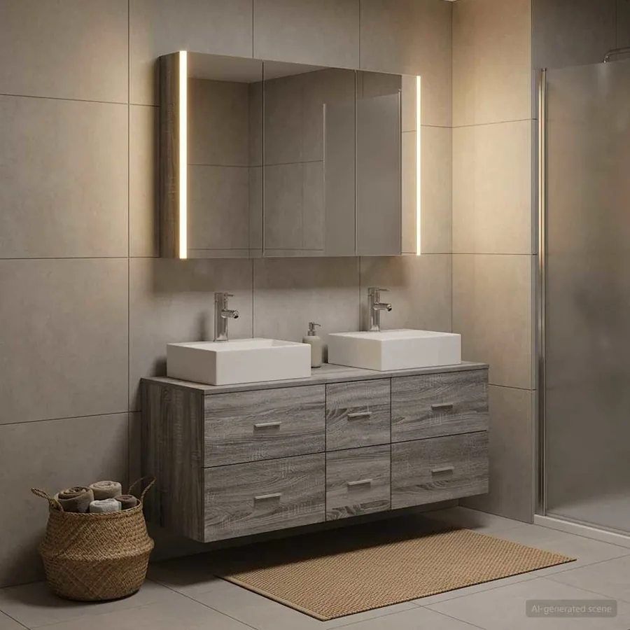 Ensemble de mobilier de salle de bain 4 pcs Sonoma gris