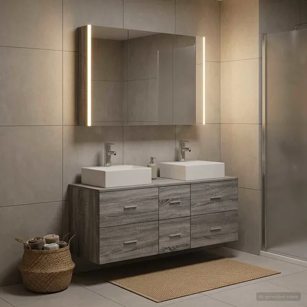Ensemble de mobilier de salle de bain 4 pcs Sonoma gris