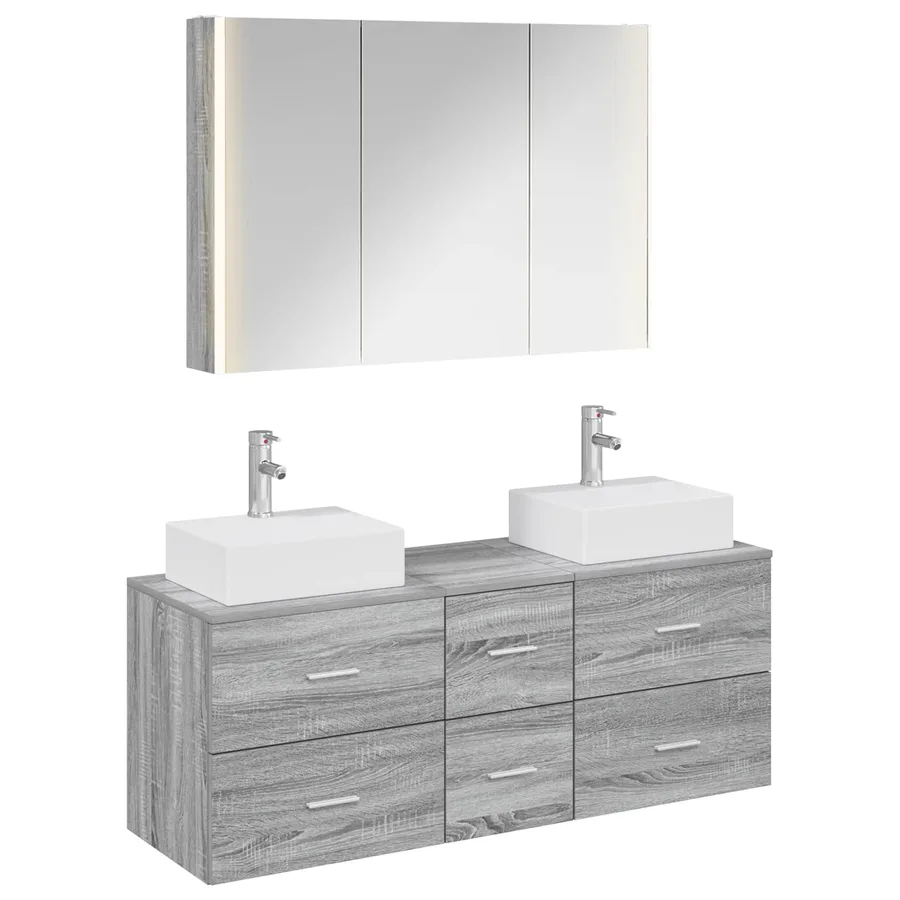 Ensemble de mobilier de salle de bain 4 pcs Sonoma gris - 2