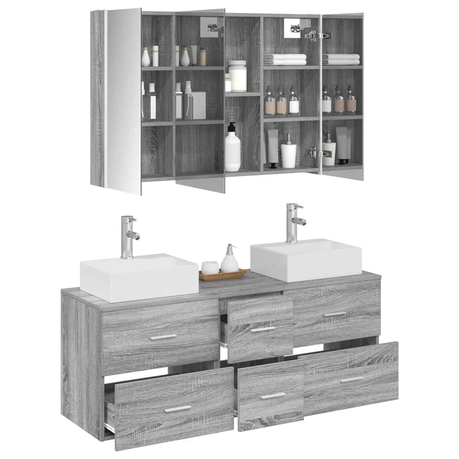 Ensemble de mobilier de salle de bain 4 pcs Sonoma gris - 3
