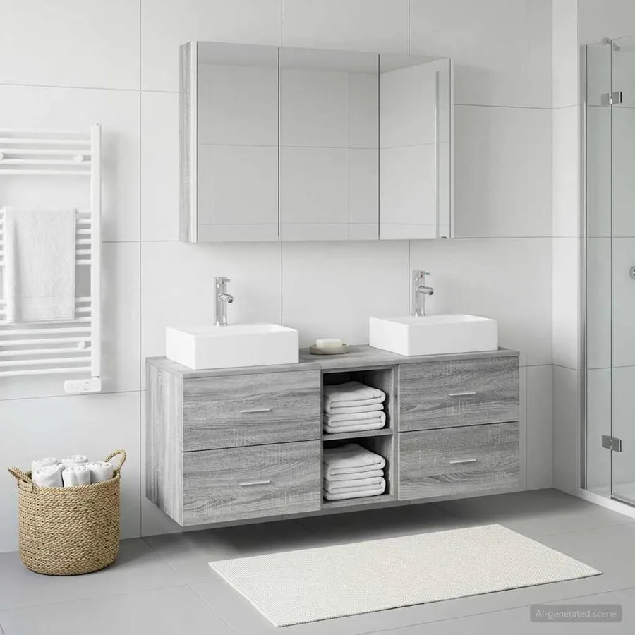Ensemble de mobilier de salle de bain 4 pcs Sonoma gris - 4