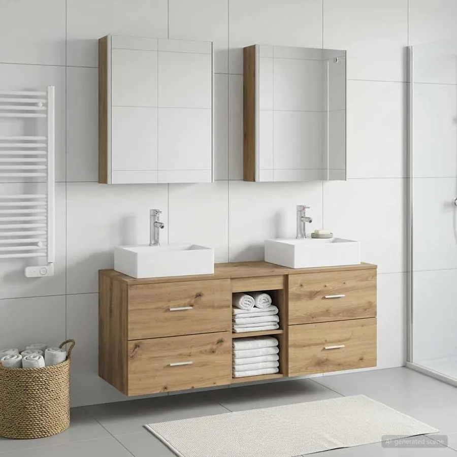 Ensemble de mobilier de salle de bain 5 pc Chêne artisanal