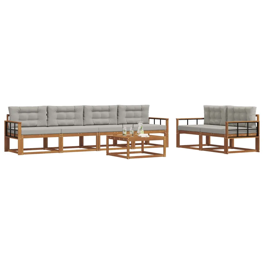 Ensemble de canapés d'extérieur 7 pcs Gris Naturel et Clair - 3