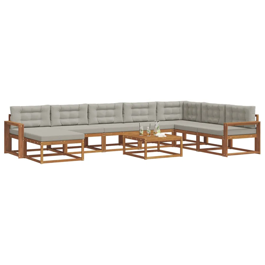 Ensemble de canapés d'extérieur 9 pcs Gris Naturel et Clair - 3