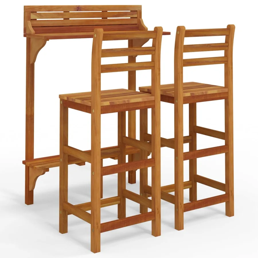 Ensemble de bar de balcon 3 pcs Bois d'acacia massif - 2