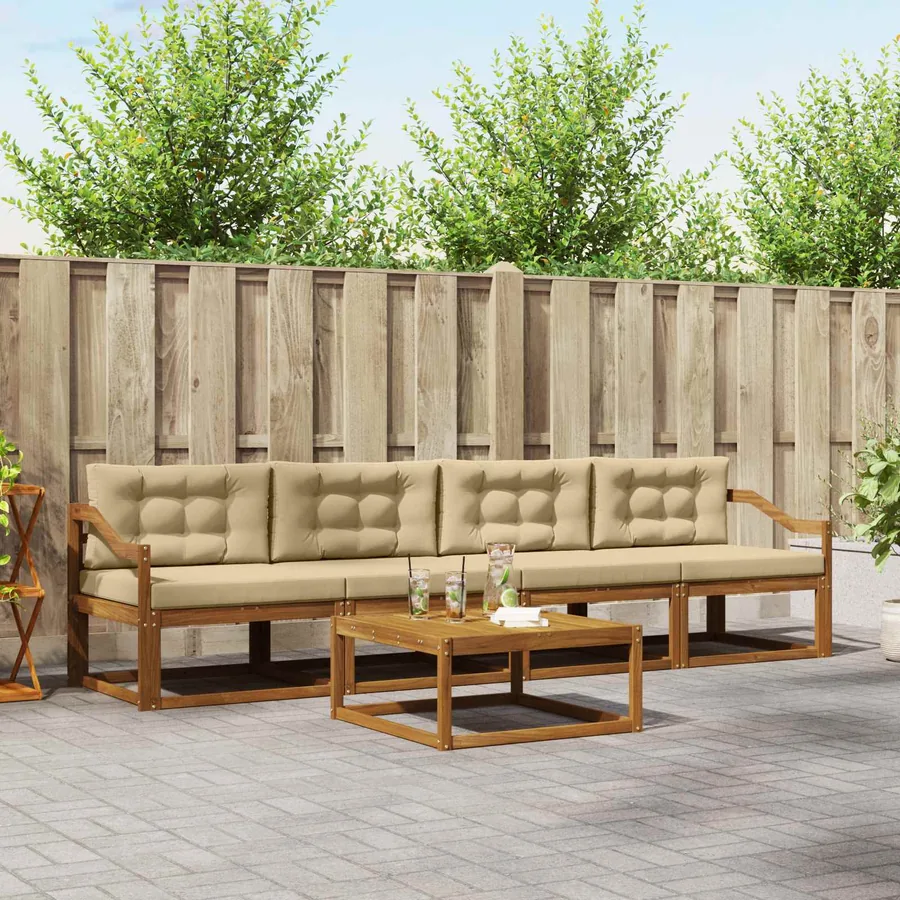 Ensemble de canapés d'extérieur 5 pcs Naturel et Beige