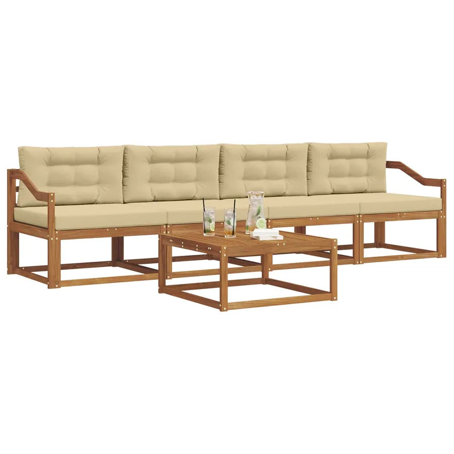 Ensemble de canapés d'extérieur 5 pcs Naturel et Beige - 3