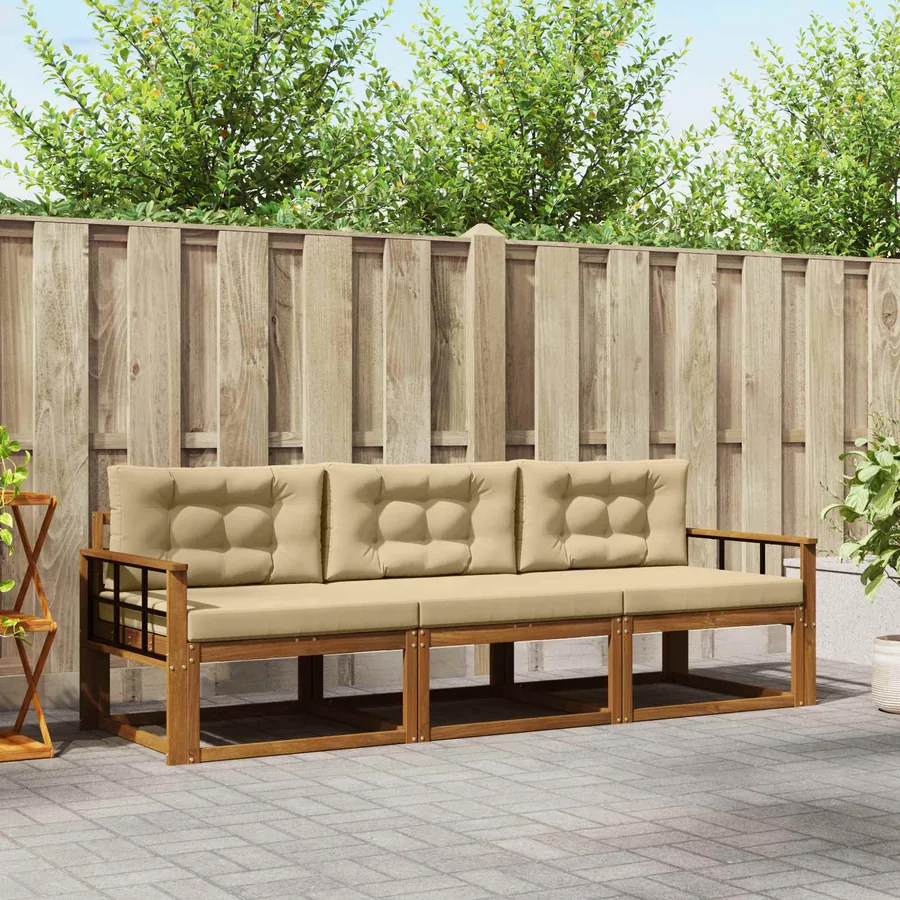 Ensemble de canapés d'extérieur 3 pcs Naturel et Beige