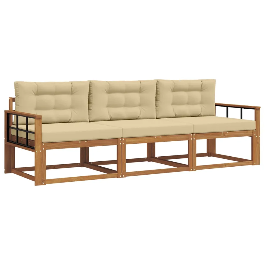 Ensemble de canapés d'extérieur 3 pcs Naturel et Beige - 2