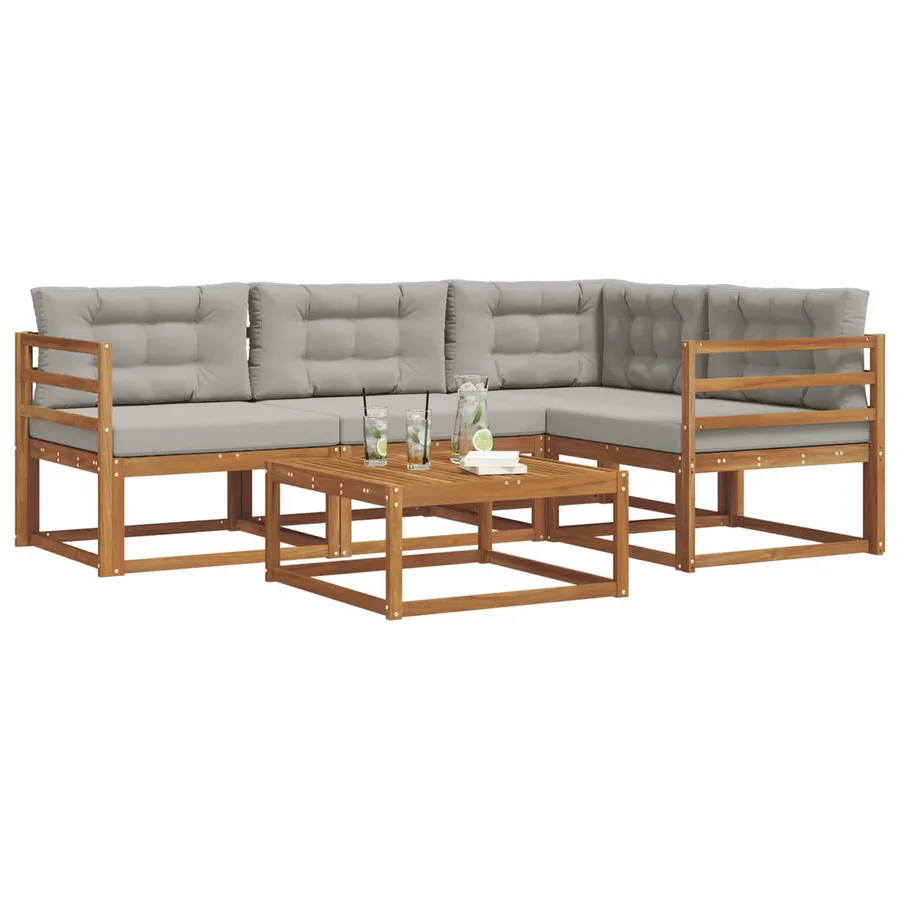 Ensemble de canapés d'extérieur 5 pcs Gris Naturel et Clair - 3