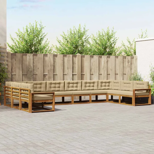 Ensemble de canapés d'extérieur 10 pcs Naturel et Beige