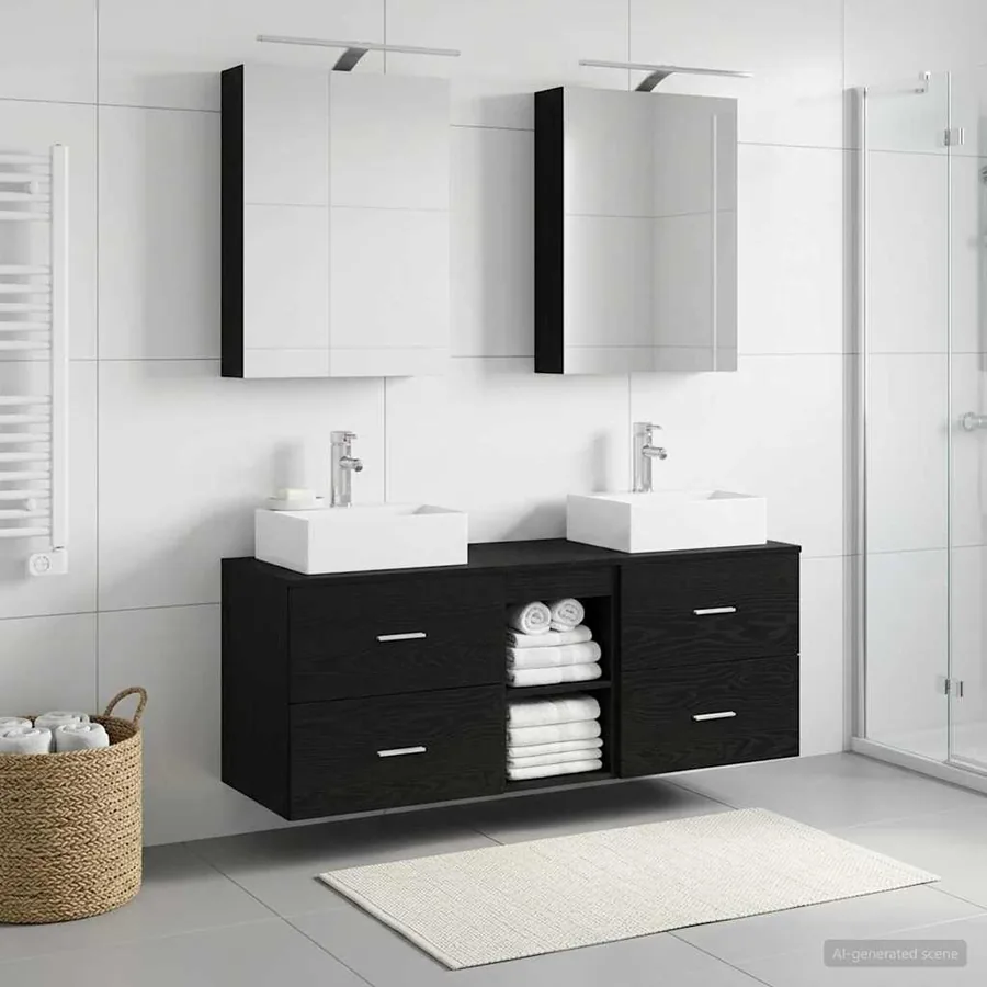 Ensemble de mobilier de salle de bain 5 pcs Chêne noir