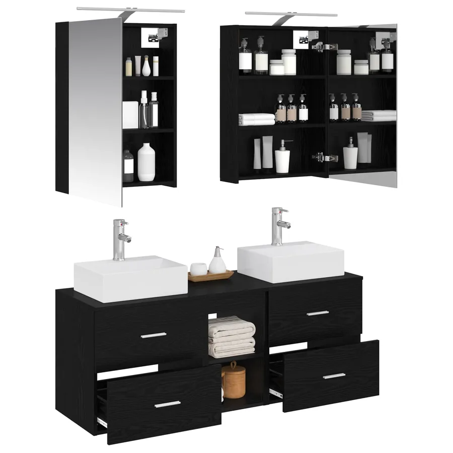 Ensemble de mobilier de salle de bain 5 pcs Chêne noir - 3