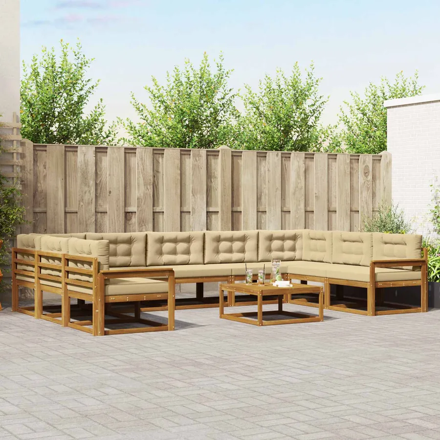 Ensemble de canapés d'extérieur 10 pcs Naturel et Beige