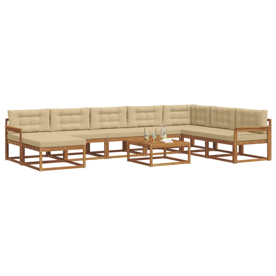 Ensemble de canapés d'extérieur 9 pcs Naturel et Beige - 3
