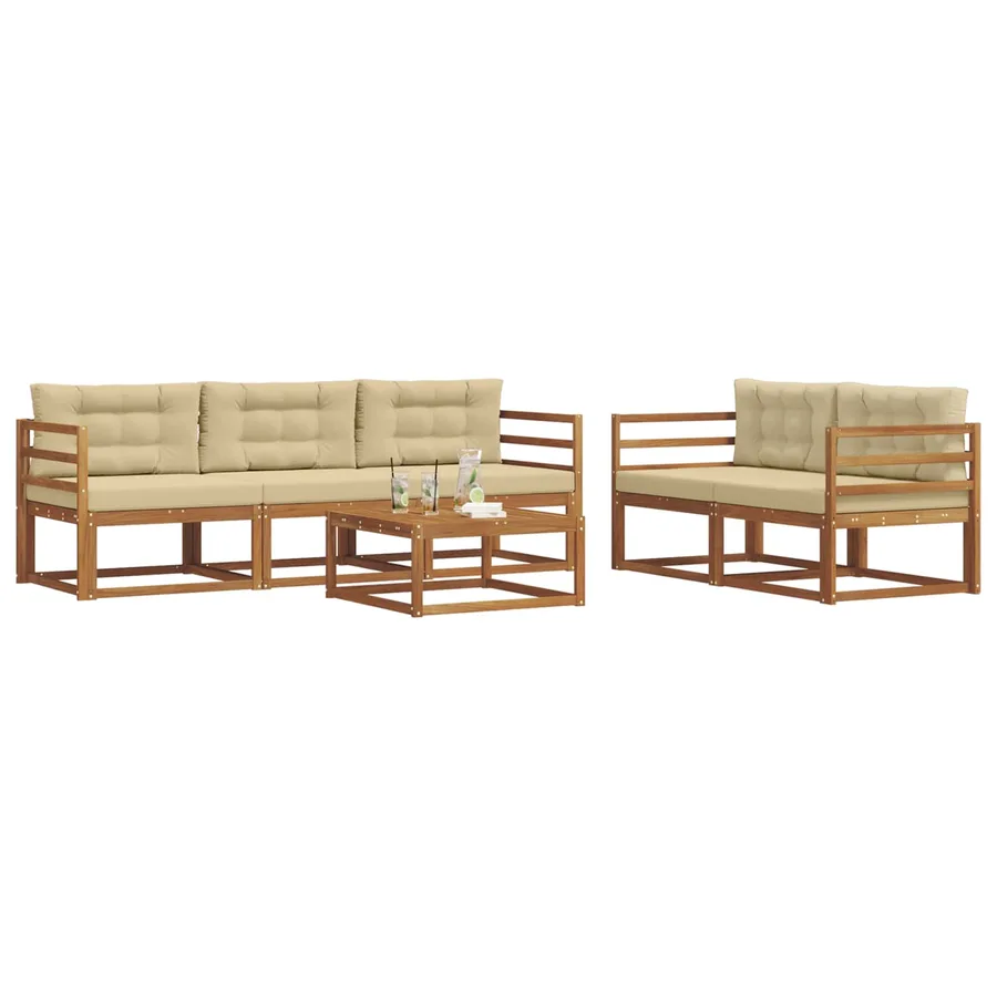 Ensemble de canapés d'extérieur 6 pcs Naturel et Beige - 3