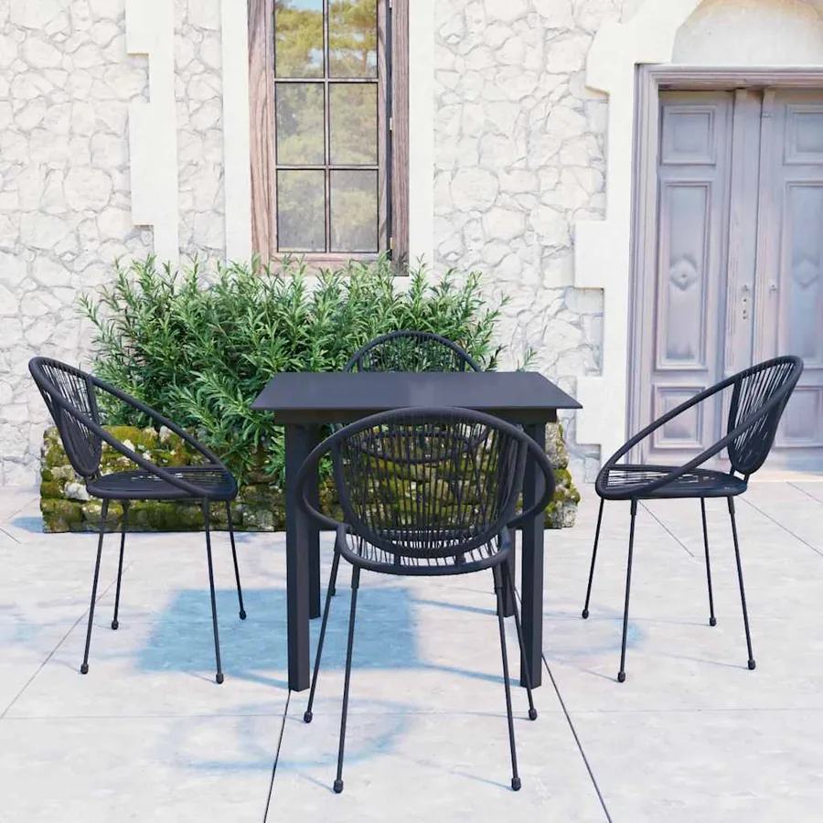 Ensemble à manger d'extérieur 5 pcs Rotin PVC Noir