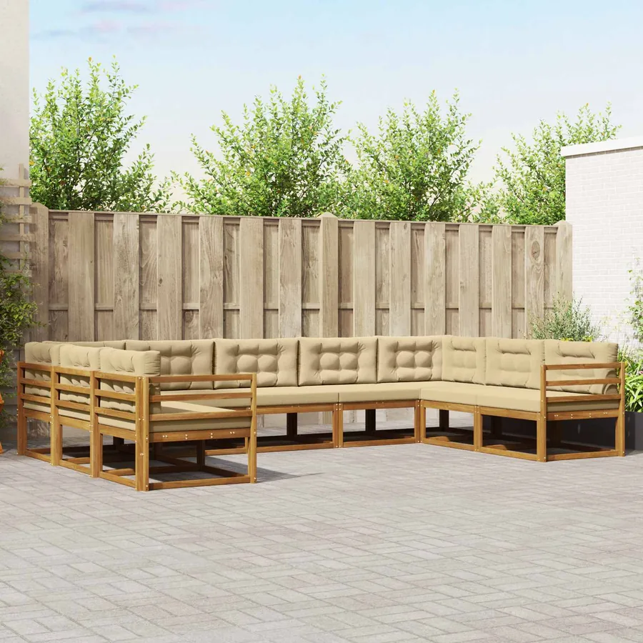 Ensemble de canapés d'extérieur 9 pcs Naturel et Beige