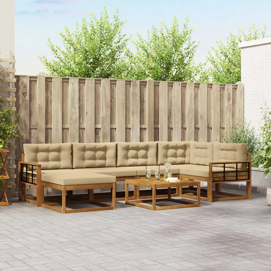 Ensemble de canapés d'extérieur 7 pcs Naturel et Beige