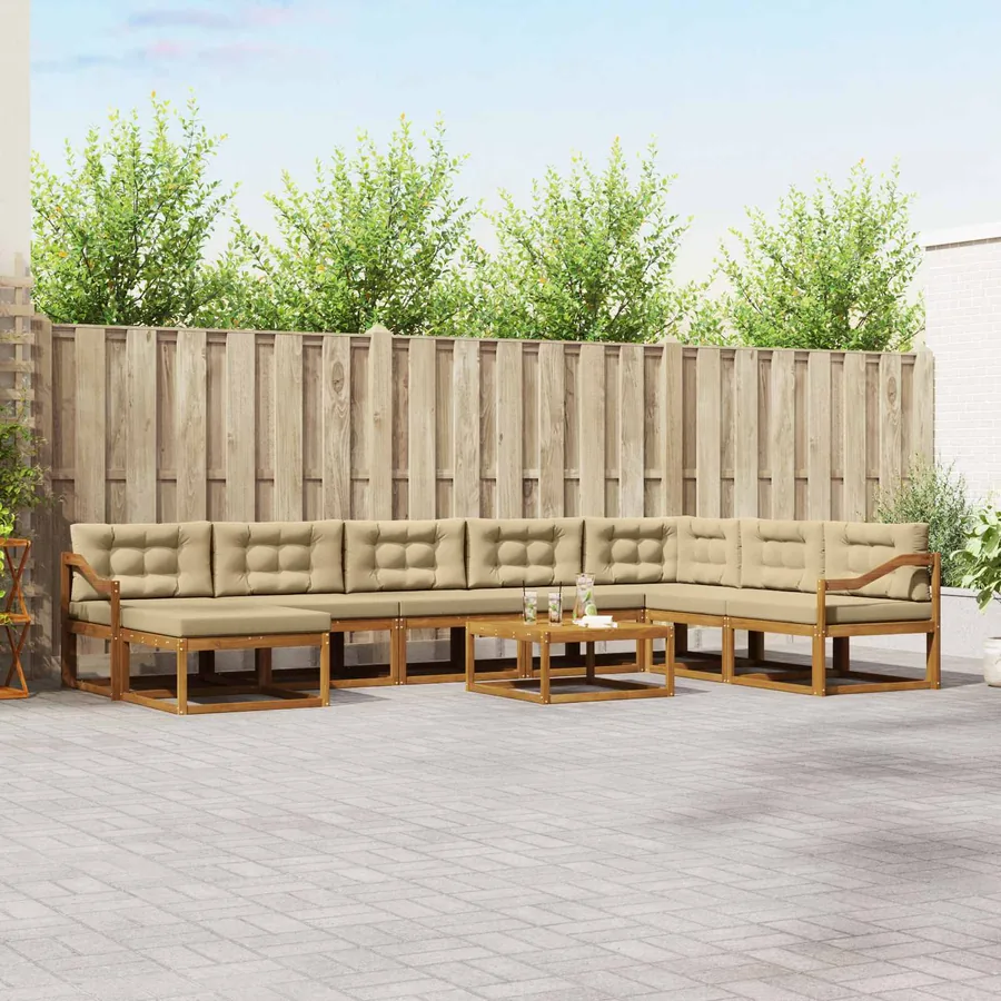 Ensemble de canapés d'extérieur 9 pcs Naturel et Beige