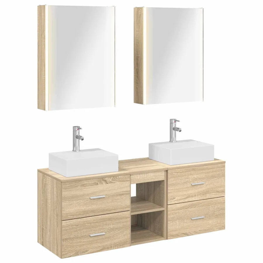 Ensemble de mobilier de salle de bain 5 pcs Chêne Sonoma - 2