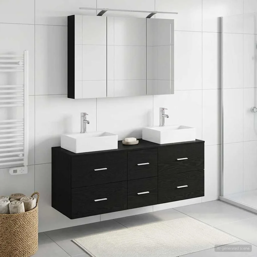 Ensemble de mobilier de salle de bain 4 pcs Chêne noir