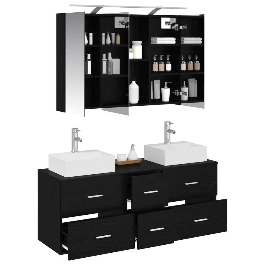 Ensemble de mobilier de salle de bain 4 pcs Chêne noir - 3