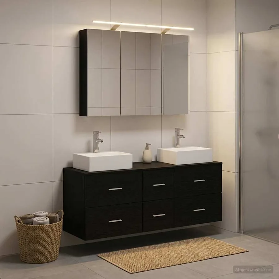 Ensemble de mobilier de salle de bain 4 pcs Chêne noir - 4