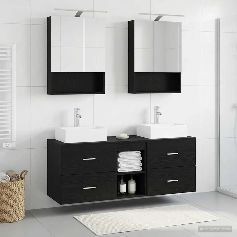 Ensemble de mobilier de salle de bain 5 pcs Chêne noir