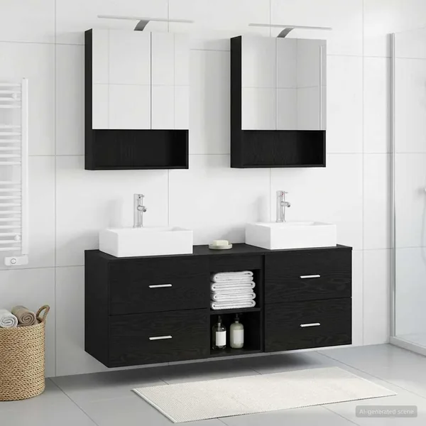 Ensemble de mobilier de salle de bain 5 pcs Chêne noir