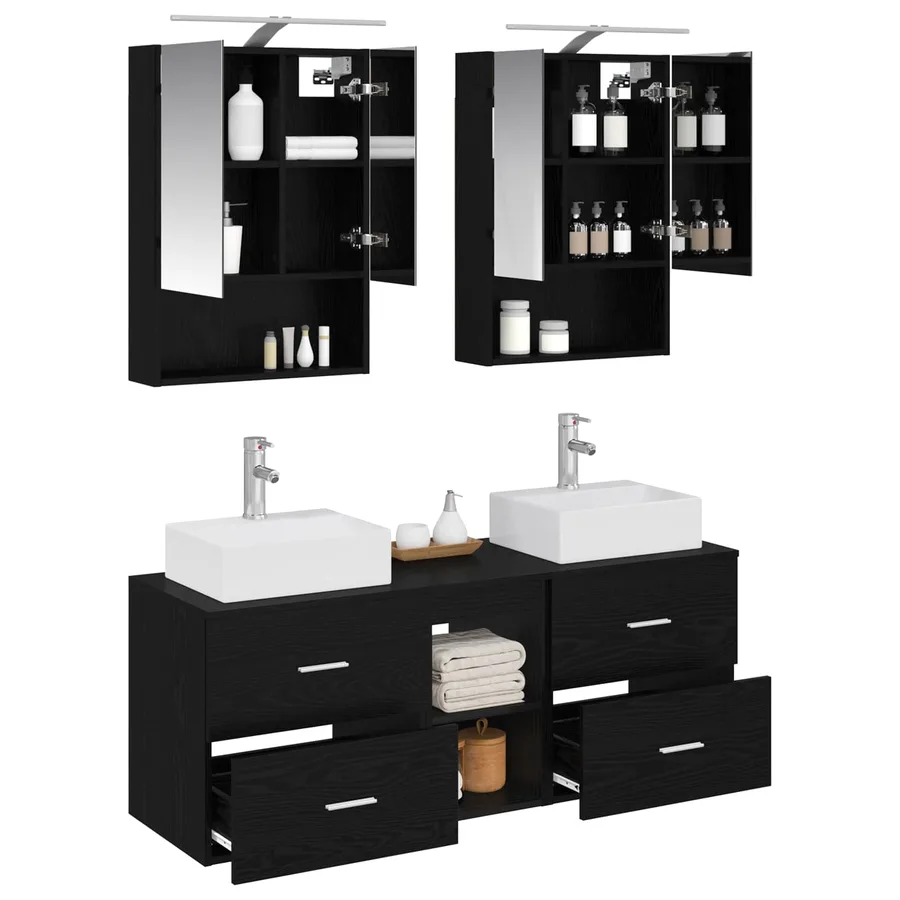Ensemble de mobilier de salle de bain 5 pcs Chêne noir - 3