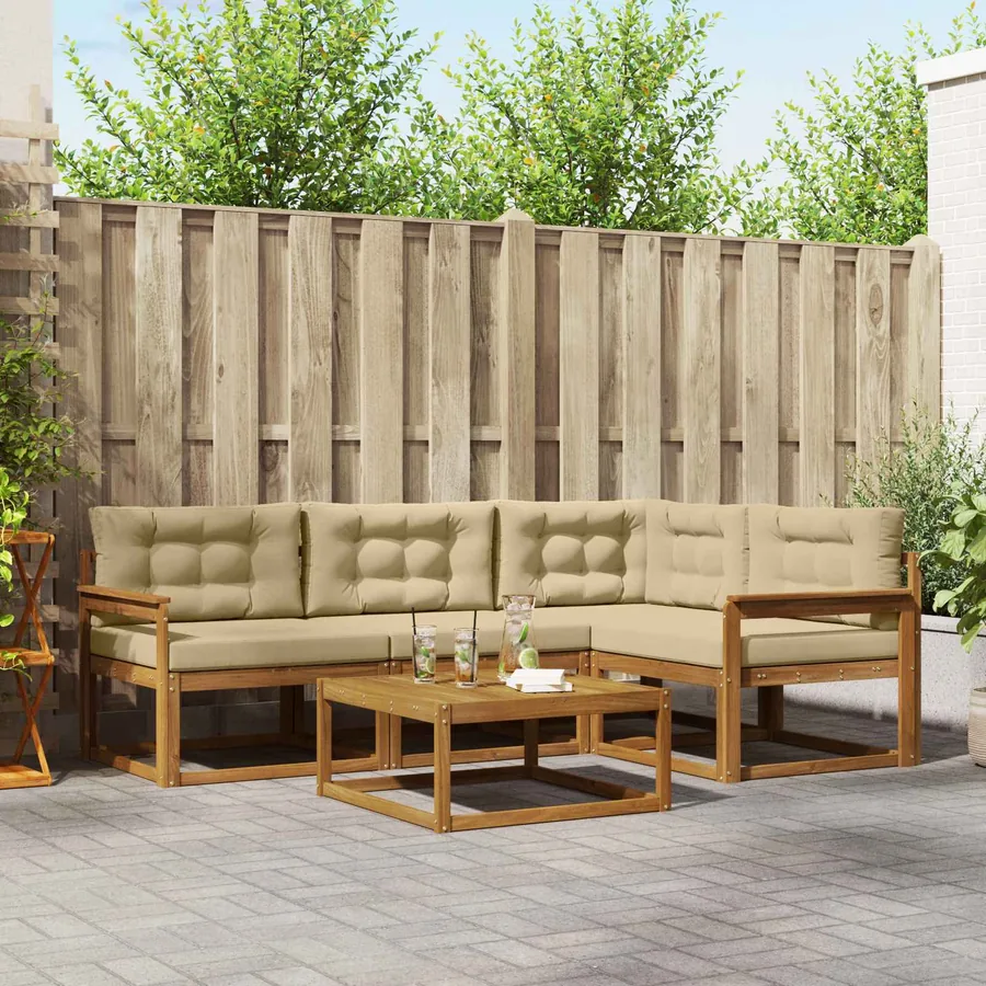 Ensemble de canapés d'extérieur 5 pcs Naturel et Beige