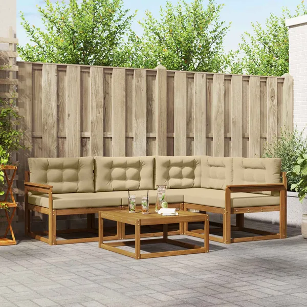 Ensemble de canapés d'extérieur 5 pcs Naturel et Beige