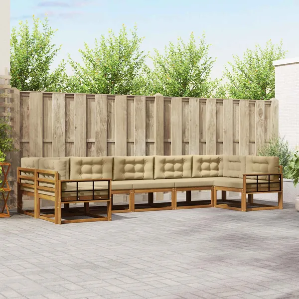 Ensemble de canapés d'extérieur 7 pcs Naturel et Beige