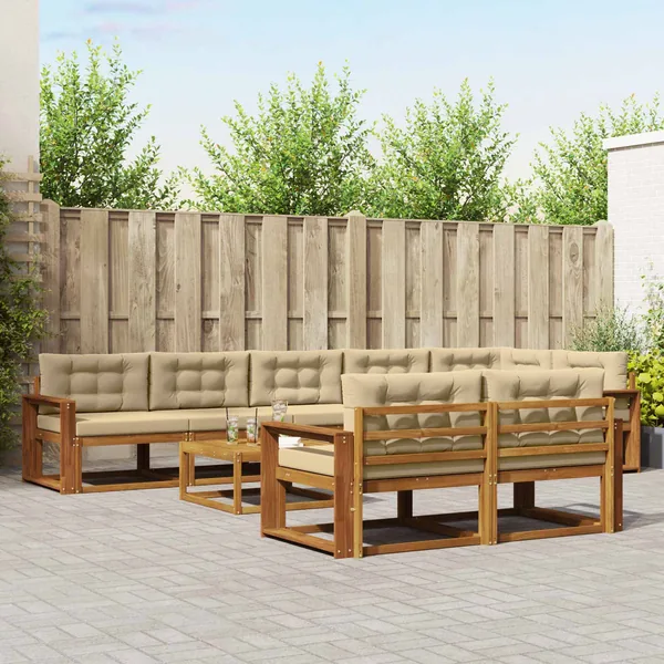 Ensemble de canapés d'extérieur 9 pcs Naturel et Beige