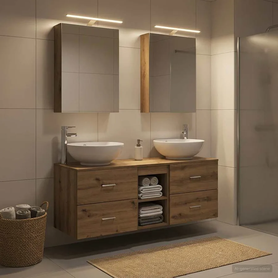 Ensemble de mobilier de salle de bain 5 pc Chêne artisanal