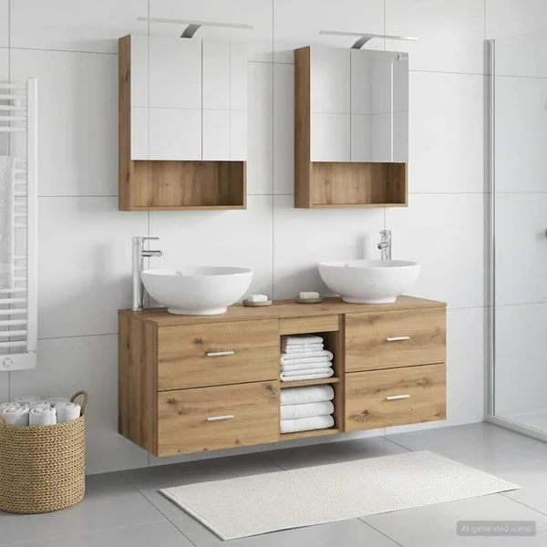 Ensemble de mobilier de salle de bain 5 pc Chêne artisanal