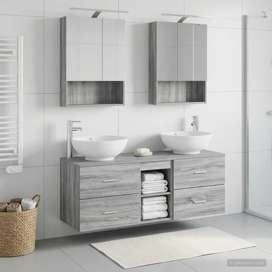 Ensemble de mobilier de salle de bain 5 pcs Sonoma gris